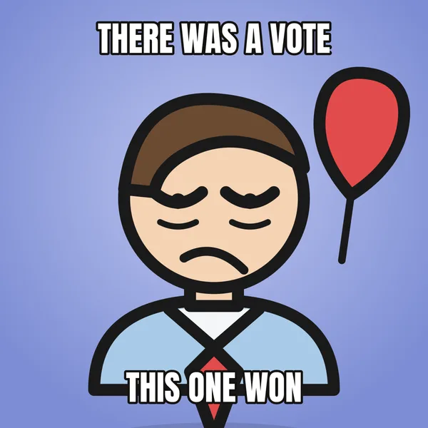"THIS ONE WON" — illustrated office worker with a balloon, boss birthday meme